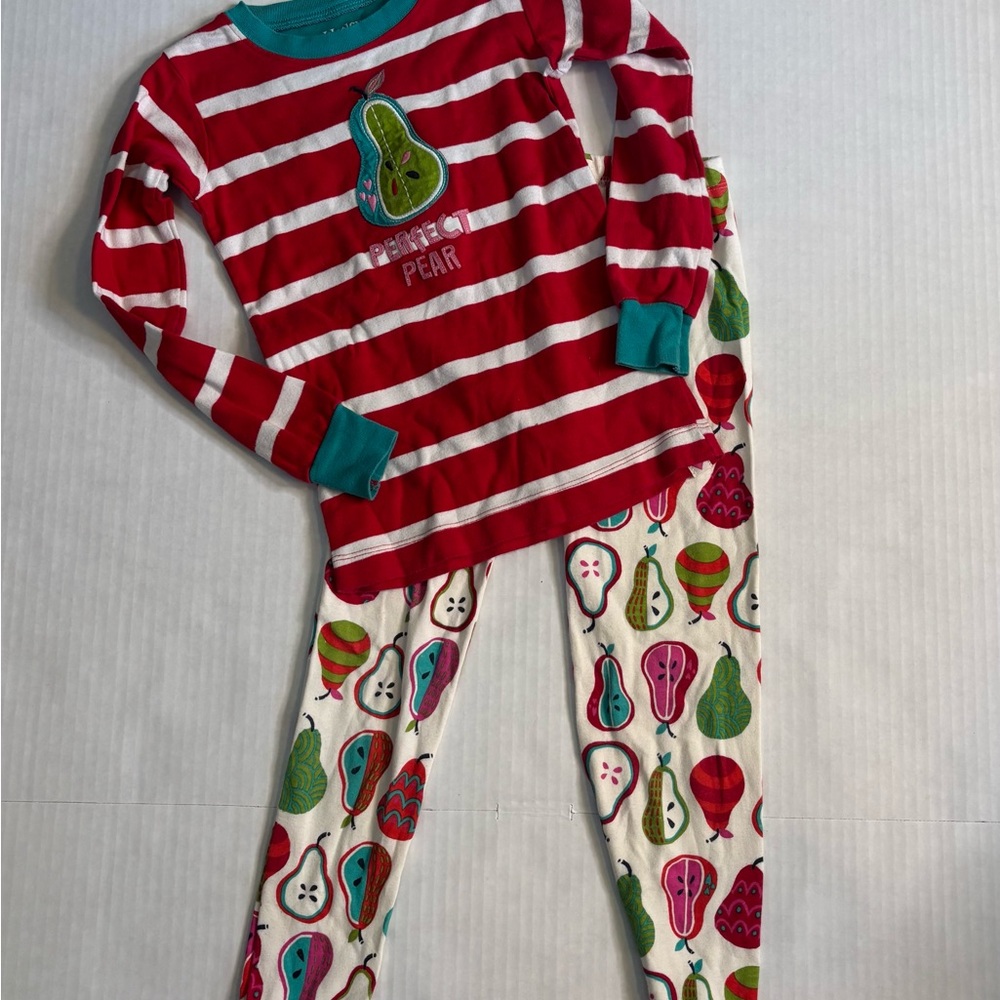 Hatley Girls size 6 Red and White Striped Fruit Pears Pajama Set